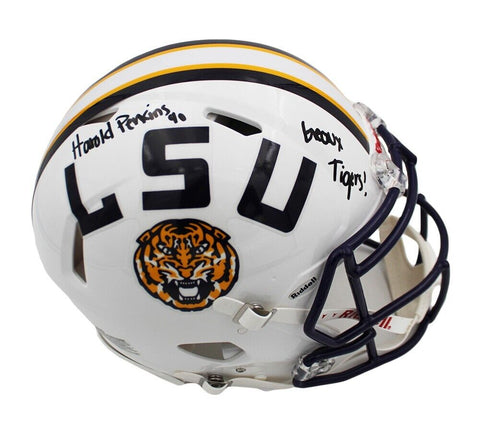 Harold Perkins Signed LSU Tigers Speed Authentic White Helmet w- "Geaux Tigers"