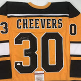 Autographed/Signed GERRY CHEEVERS HOF 85 Boston Yellow Hockey Jersey JSA COA