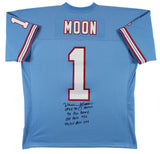 Oilers Warren Moon "5x Insc" Signed Light Blue 1993 M&N TB Jersey BAS Witnessed