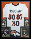 FRAMED DENVER BRONCOS 2X SB CHAMPS 3X AUTOGRAPHED SIGNED JERSEY JSA COA