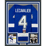 Framed Autographed/Signed Vincent Lecavalier Insc 35x39 TB Blue Jersey JSA COA