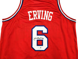 76ERS JULIUS "DR. J" ERVING AUTOGRAPHED SIGNED RED JERSEY BECKETT WITNESS 230292