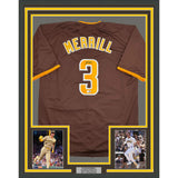 Framed Autographed/Signed Jackson Merrill 35x39 San Diego Brown Jersey BAS COA
