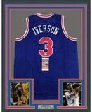 Framed Autographed/Signed Allen Iverson 35x39 Philadelphia Blue Jersey JSA COA