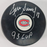 Denis Savard Signed Montreal Canadiens Logo Puck Inscribed "93 Cup" (Schwartz)