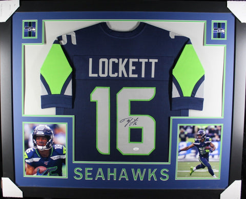 TYLER LOCKETT (Seahawks blue SKYLINE) Signed Autographed Framed Jersey JSA