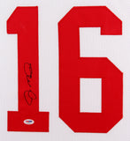 Joe Montana Signed San Francisco 49ers 35x43 Custom Framed Jersey Display (PSA)