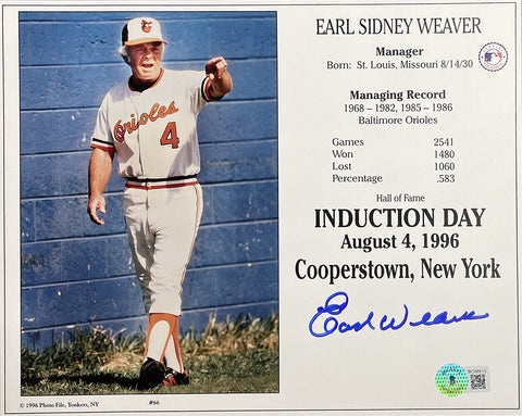 Earl Weaver Signed Baltimore Orioles 8x10 Baseball Photo BAS