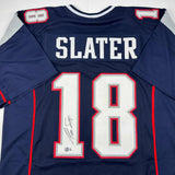 Autographed/Signed Matthew Slater New England Blue Jersey Beckett BAS COA