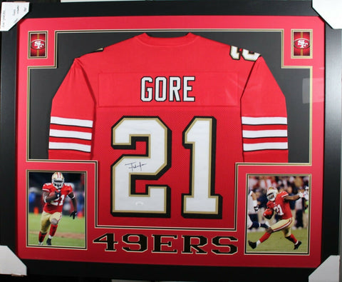 FRANK GORE (49ers red shadow SKYLINE) Signed Autographed Framed Jersey JSA