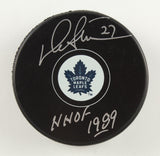 Darryl Sittler Signed Toronto Maple Leafs Logo Hockey Puck Inscribed "HHOF 1989"