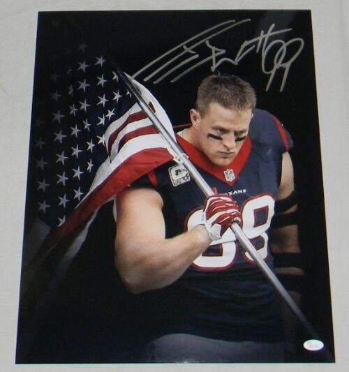 JJ WATT AUTOGRAPHED SIGNED HOUSTON TEXANS 16x20 USA FLAG PHOTO JSA