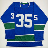 Autographed/Signed Thatcher Demko Vancouver Blue Hockey Jersey JSA COA