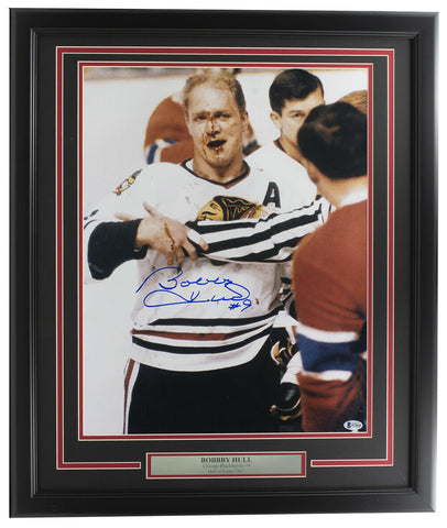 Bobby Hull Signed Framed 16x20 Chicago Blackhawks Blood Photo BAS