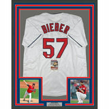 FRAMED Autographed/Signed SHANE BIEBER 33x42 Cleveland White Jersey JSA COA Auto