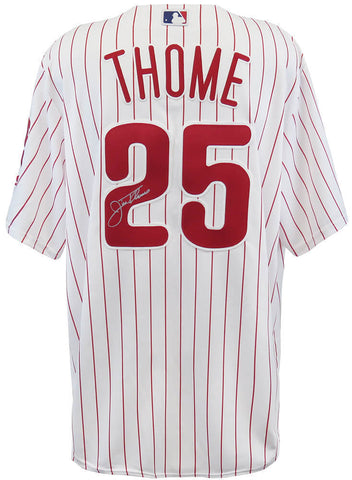 Jim Thome Signed Phillies White Pinstripe Majestic Rep Baseball Jersey -(SS COA)