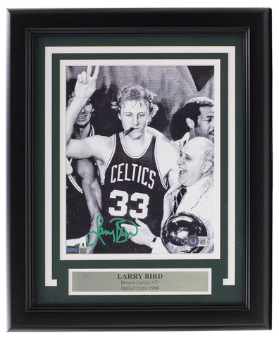 Larry Bird Signed Framed Celtics 8x10 Celebration with Red Auerbach Photo BAS