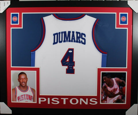 JOE DUMARS (Pistons white SKYLINE) Signed Autographed Framed Jersey JSA