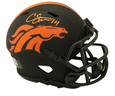 Courtland Sutton Autographed Denver Broncos Eclipse Mini Helmet Beckett 34972