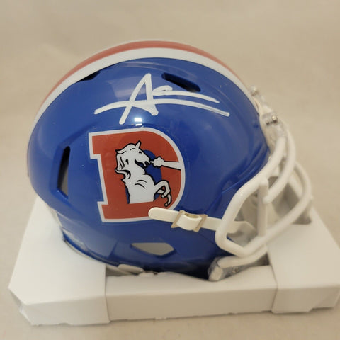 AUDRIC ESTIME SIGNED DENVER BRONCOS THROWBACK SPEED MINI HELMET BECKETT QR