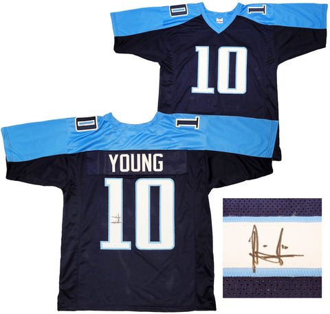 TENNESSEE TITANS VINCE YOUNG AUTOGRAPHED SIGNED BLUE JERSEY JSA STOCK #202303