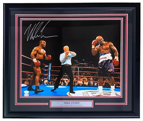 Mike Tyson Signed Framed 16x20 Evander Holyfield Ear Bite Fight Photo JSA