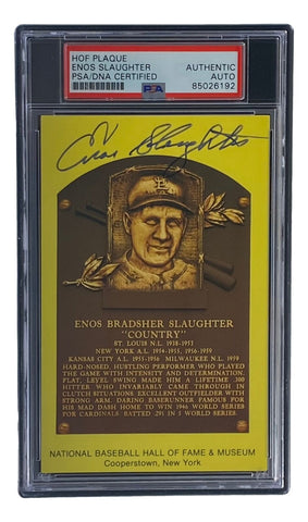 Enos Slaughter Signed 4x6 St Louis Cardinals HOF Plaque Card PSA/DNA 85026192