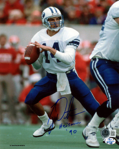 Ty Detmer Autographed BYU Cougars 8x10 Photo Heisman Beckett 47253