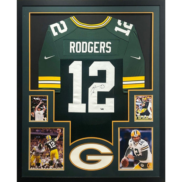 Aaron Rodgers Autographed Signed Framed Green Bay Packers 4P Jersey FANATICS