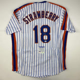 Autographed/Signed DARRYL STRAWBERRY New York Pinstripe Baseball Jersey PSA COA