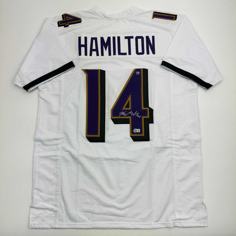 Autographed/Signed Kyle Hamilton Baltimore White Football Jersey Beckett BAS COA