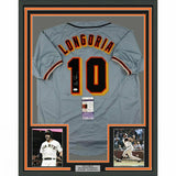 FRAMED Autographed/Signed EVAN LONGORIA 33x42 San Francisco Grey Jersey JSA COA