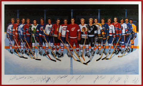 500 Goal Scorers (17) Howe, Hull, Beliveau +14 Signed & Framed 23x38 Litho BAS