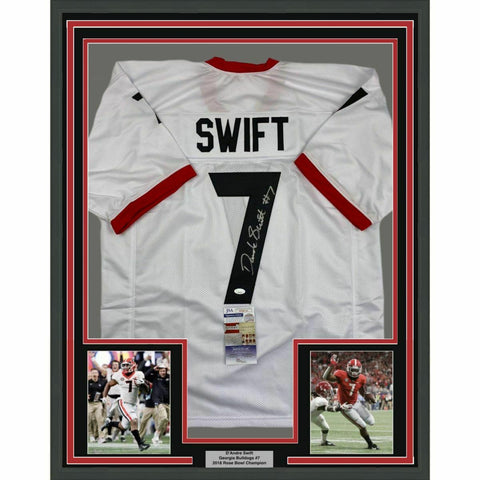 FRAMED Autographed/Signed D'ANDRE SWIFT 33x42 Georgia White Jersey JSA COA Auto