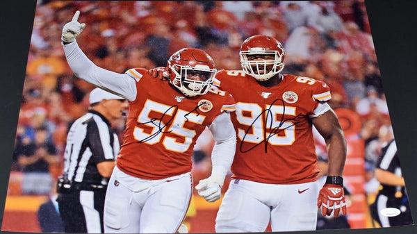 CHRIS JONES & FRANK CLARK SIGNED AUTOGRAPHED KANSAS CITY CHIEFS 16x20 PHOTO JSA