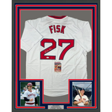 Framed Autographed/Signed Carlton Fisk 33x42 Boston White Jersey JSA COA Auto