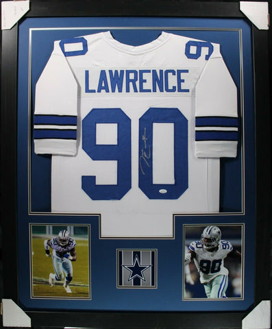 DEMARCUS LAWRENCE (Cowboys white TOWER) Signed Autographed Framed Jersey JSA