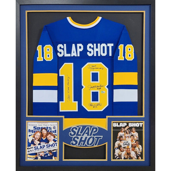 Slap Shot Hanson Brothers Autographed Signed Framed Jersey BECKETT