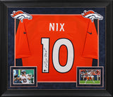 Broncos Bo Nix Signed Orange Nike Limited Framed Jersey w/ Sewn #s BAS Witnessed