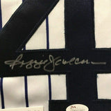 Framed Autographed/Signed Reggie Jackson 33x42 New York Pinstripe Jersey JSA COA