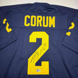 Autographed/Signed Blake Corum Michigan Blue Stat College Jersey Beckett COA