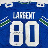 Autographed/Signed Steve Largent HOF 95 Seattle Blue Stat Jersey BAS COA
