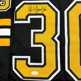 Framed Autographed/Signed Tim Thomas 35x39 Boston Black Hockey Jersey JSA COA