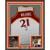 FRAMED Autographed/Signed DOMINIQUE WILKINS 33x42 Atlanta White Jersey PSA COA