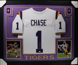 JA'MARR CHASE (LSU white SKYLINE) Signed Autographed Framed Jersey JSA