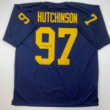 Autographed/Signed Aidan Hutchinson Michigan Blue College Jersey Beckett BAS COA