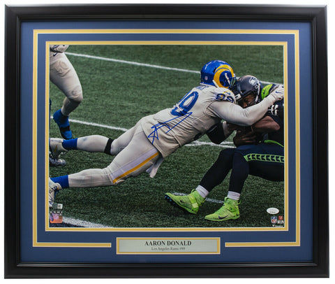 Aaron Donald Signed Framed 16x20 Rams Sack Photo vs. Russell Wilson JSA