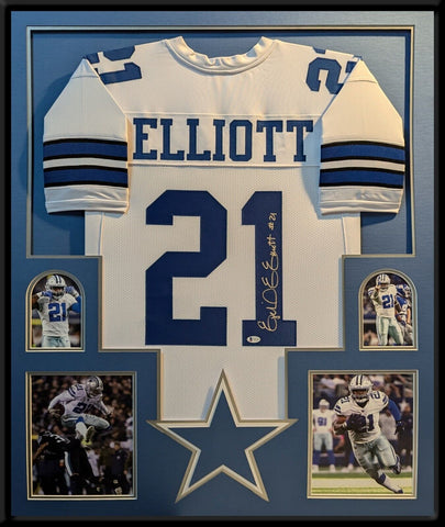 FRAMED DALLAS COWBOYS EZEKIEL ELLIOTT AUTOGRAPHED SIGNED JERSEY BECKETT COA