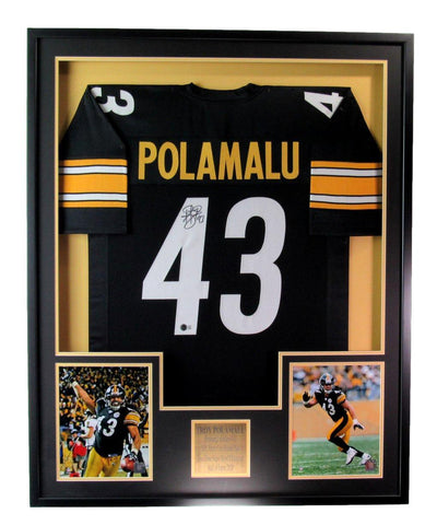 Troy Polamalu HOF Steelers Signed/Auto Football Jersey Framed Beckett 189802