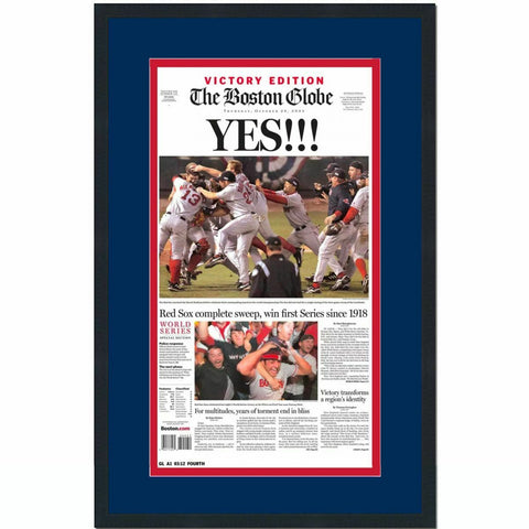 Framed Boston Globe Yes Red Sox 2004 World Series Newspaper Cover 17x27 Photo